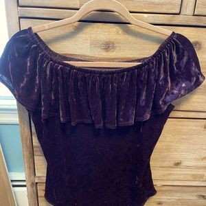 American Eagle, off-the-shoulder bodysuit, deep purple velvet, size L